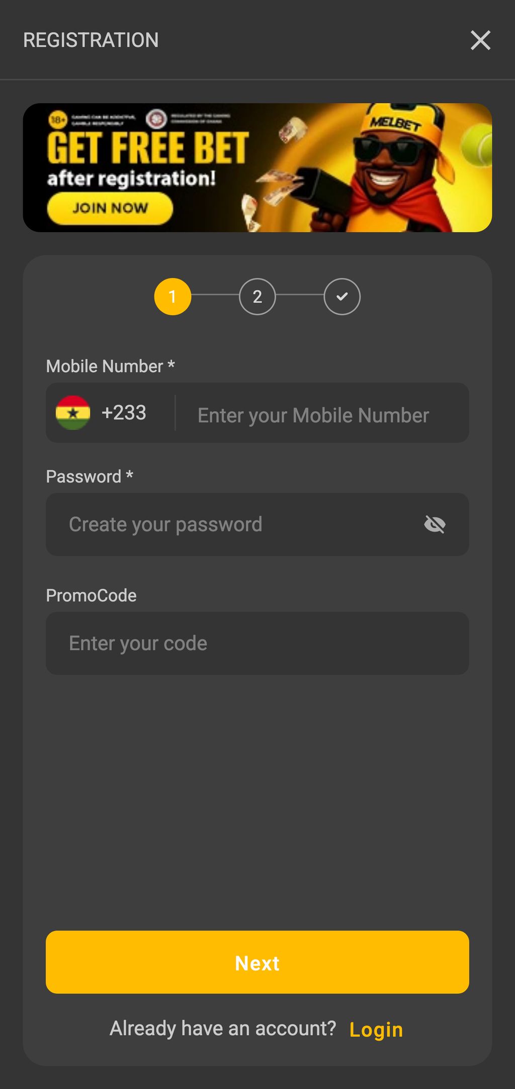 Melbet signup