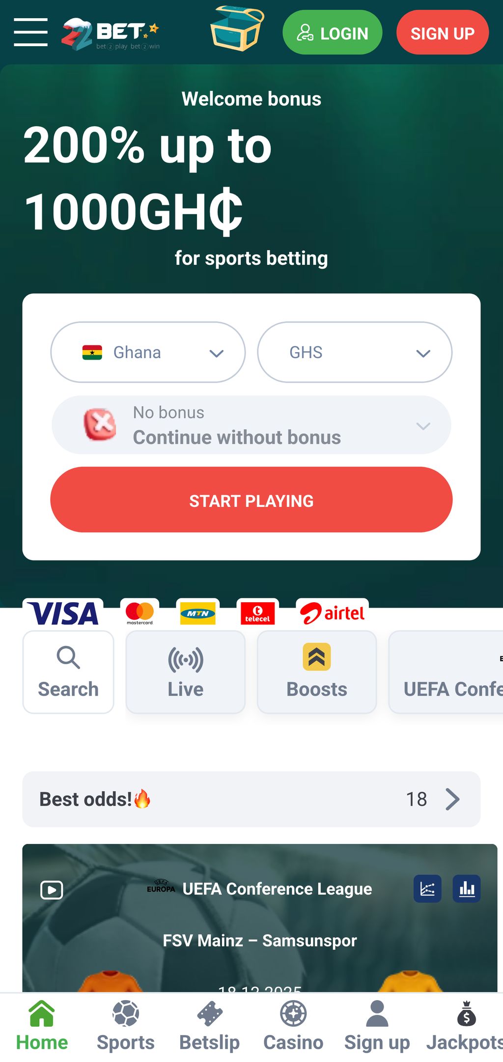 22bet.com.gh main page