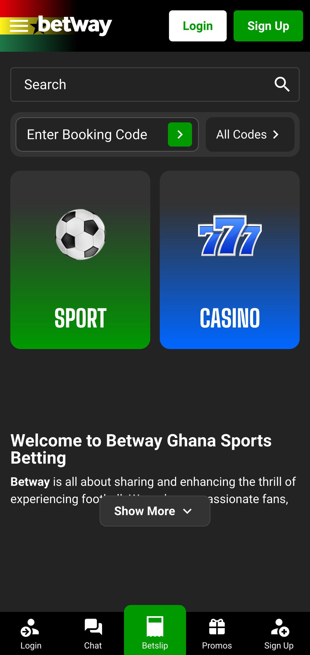 Betway main page
