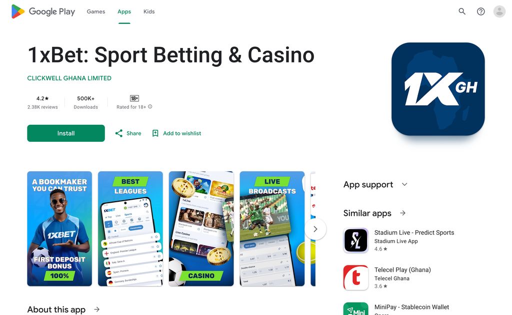 You can download 1xbet.gh from Google Play Store
