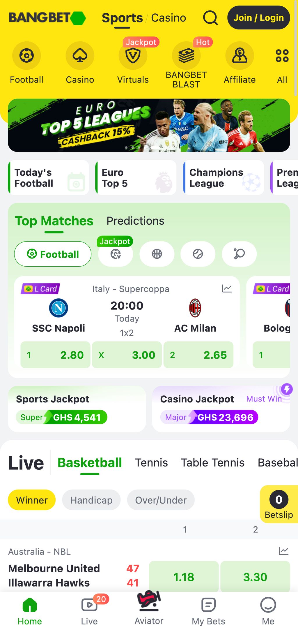 Bangbet main page