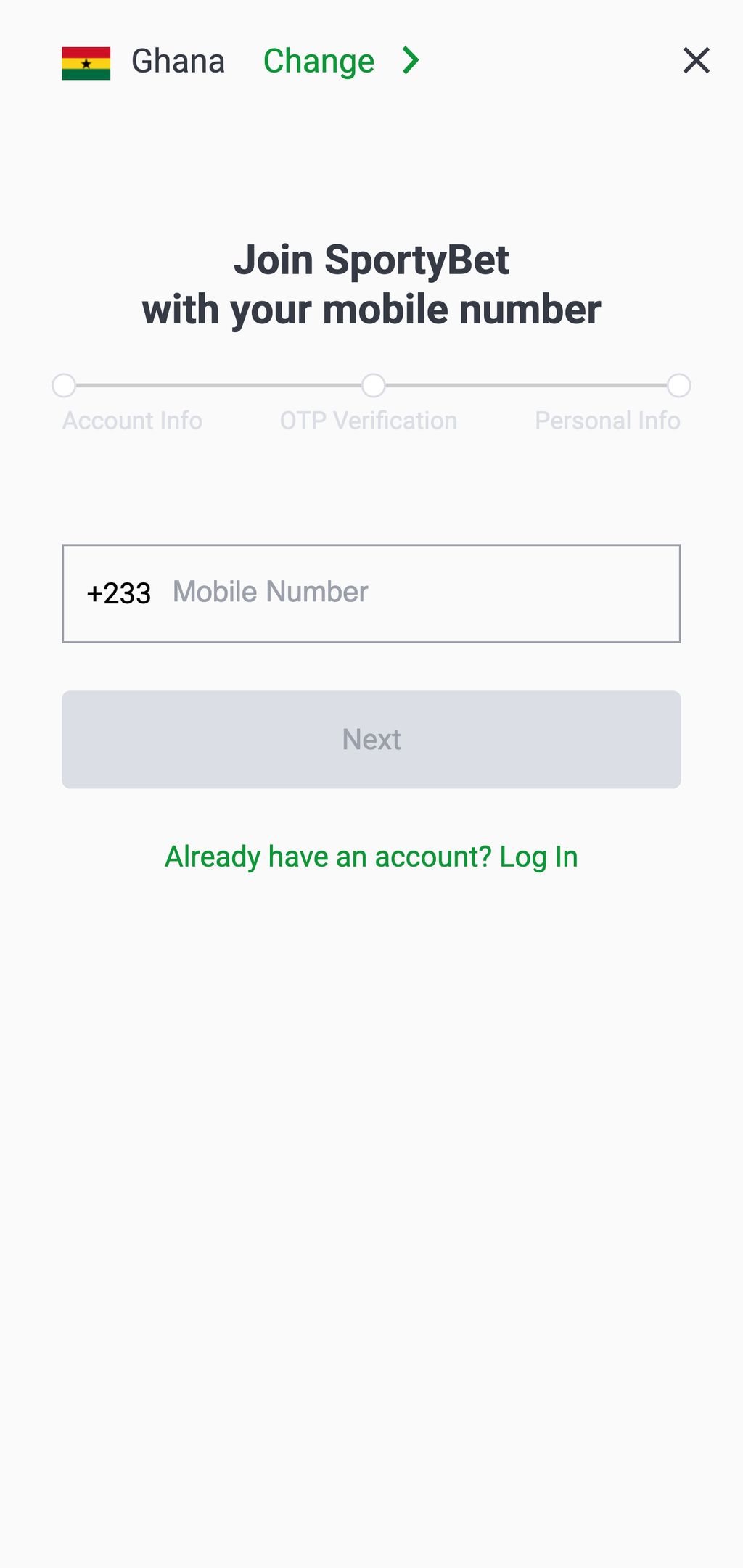SportyBet registration
