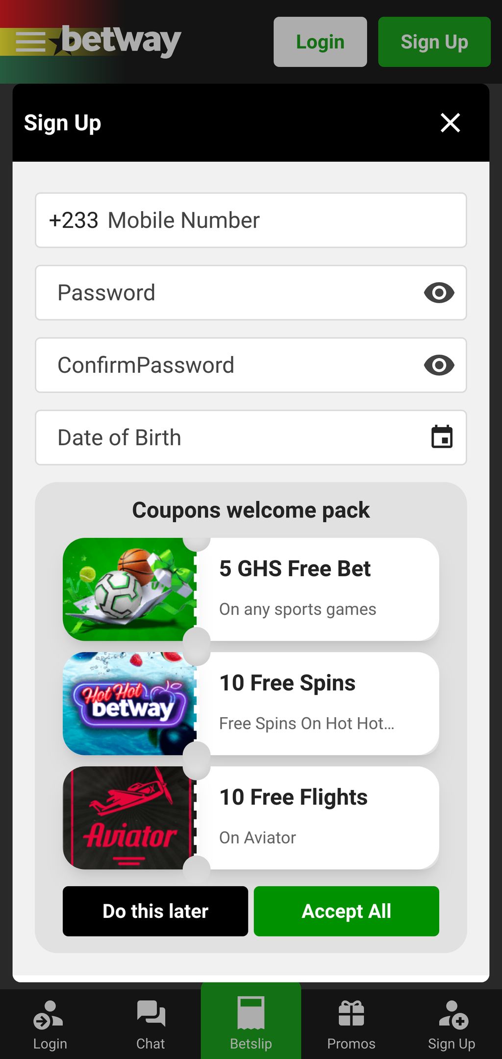 Betway sign-up